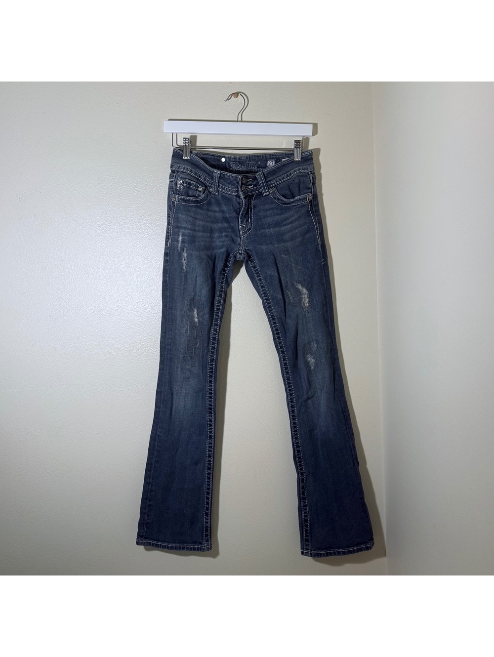 Miss Me Jeans Size 27 Dark Wash Distressed Bootcut Flare Y2K JP4009 2 Long - Picture 2 of 6